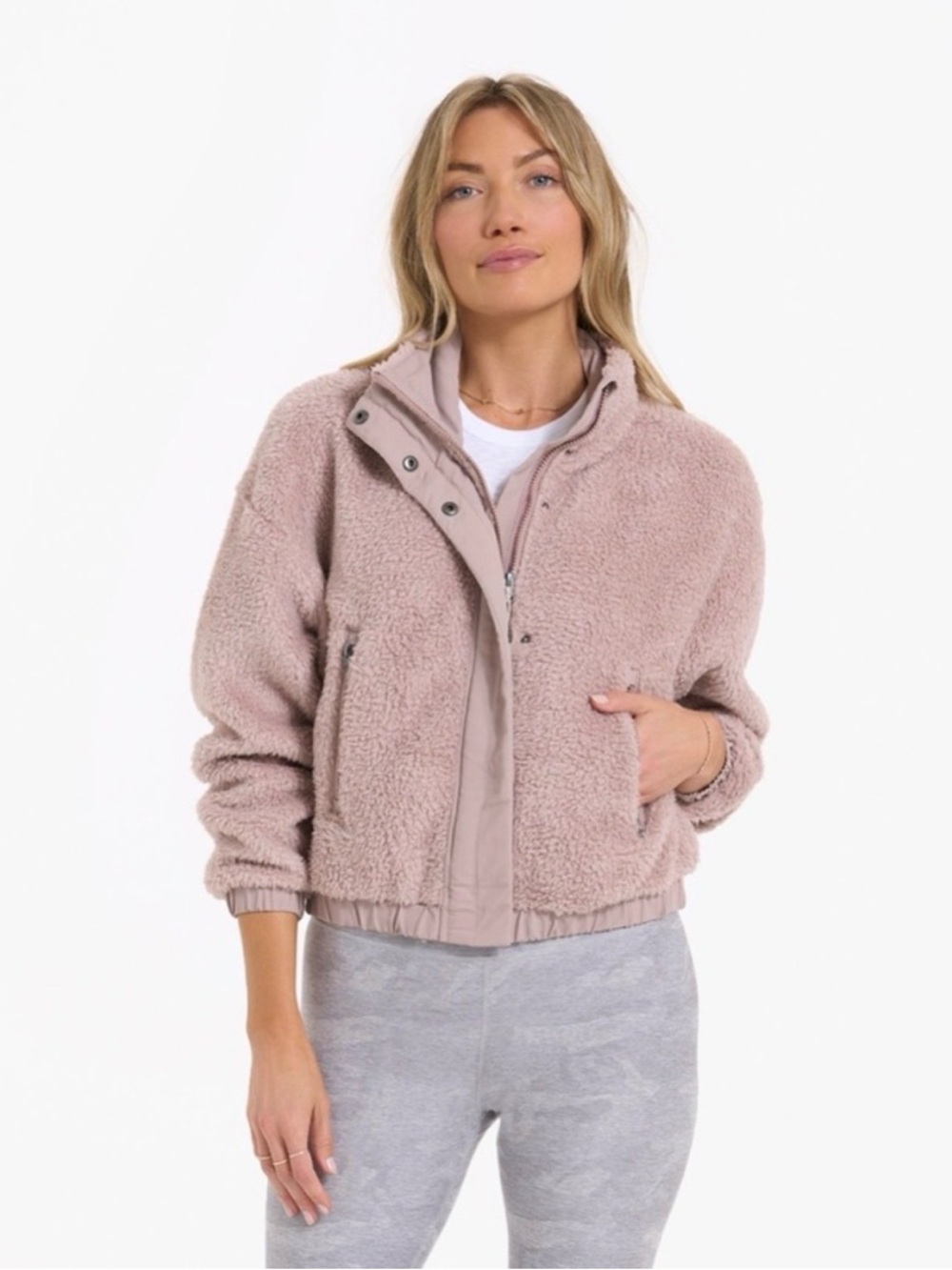 Vuori Plush Zip-Front Sherpa Teddy Jacket - Dusty Pink